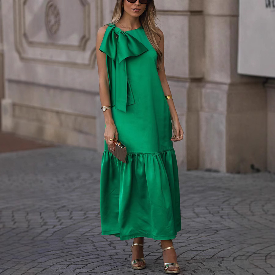 Summer Clothing Websites - Robe sans manches unie avec nœud