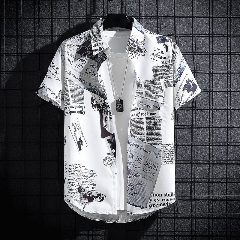 Summer Clothing Essentials Men - Chemise imprimée motif journal, version coréenne