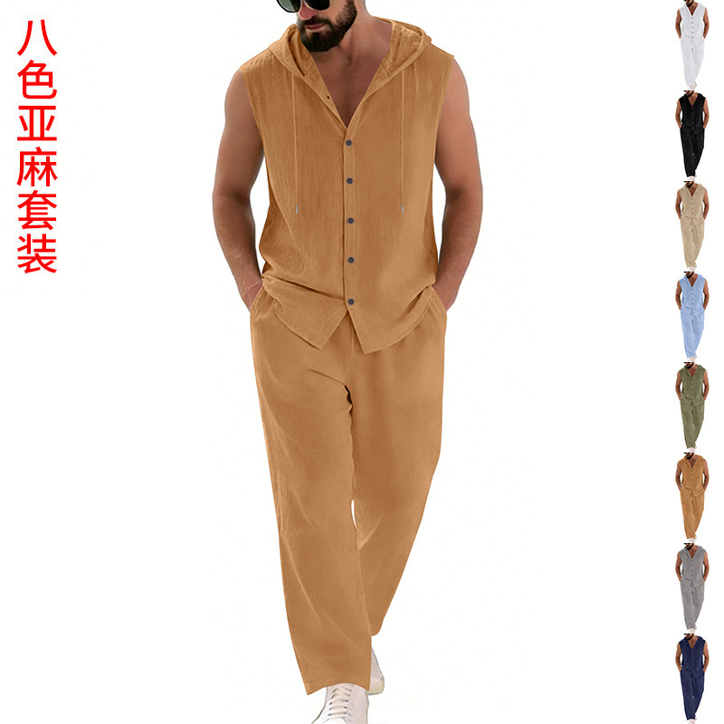 Summer Clothing Us - Costume décontracté en lin pour hommes,