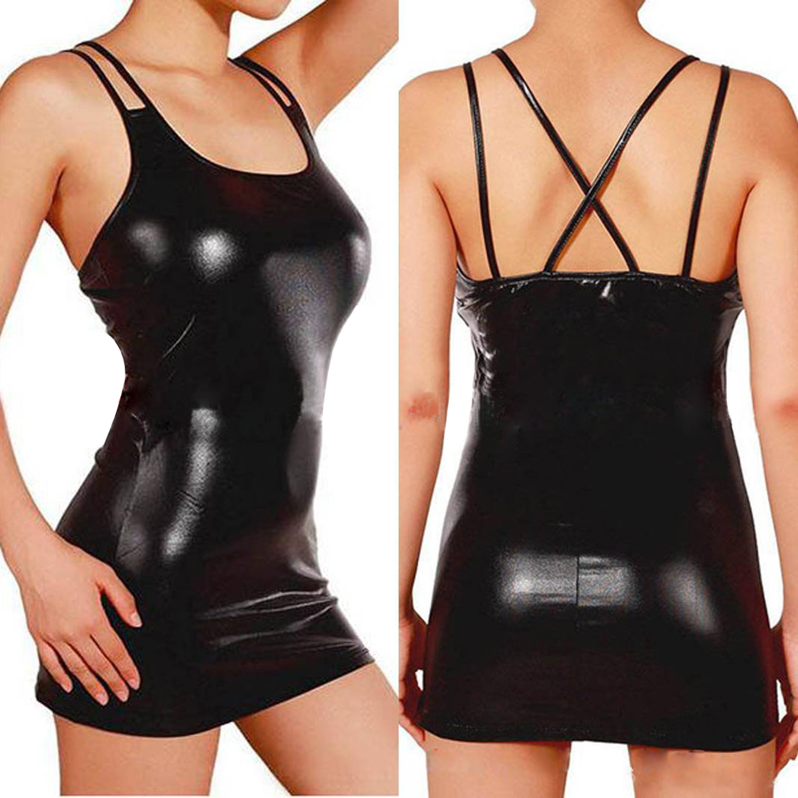 Mini robe en cuir PU métallisé - Summer Clothing Women Uk avis et prix