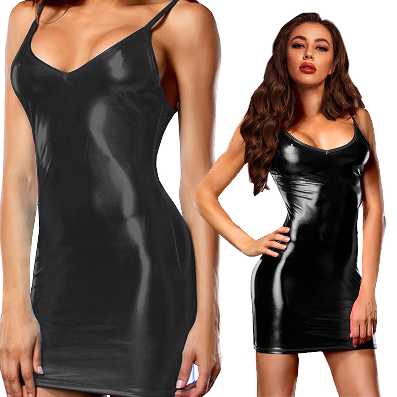 Mini robe en cuir PU métallisé - Summer Clothing Women Uk avis et prix