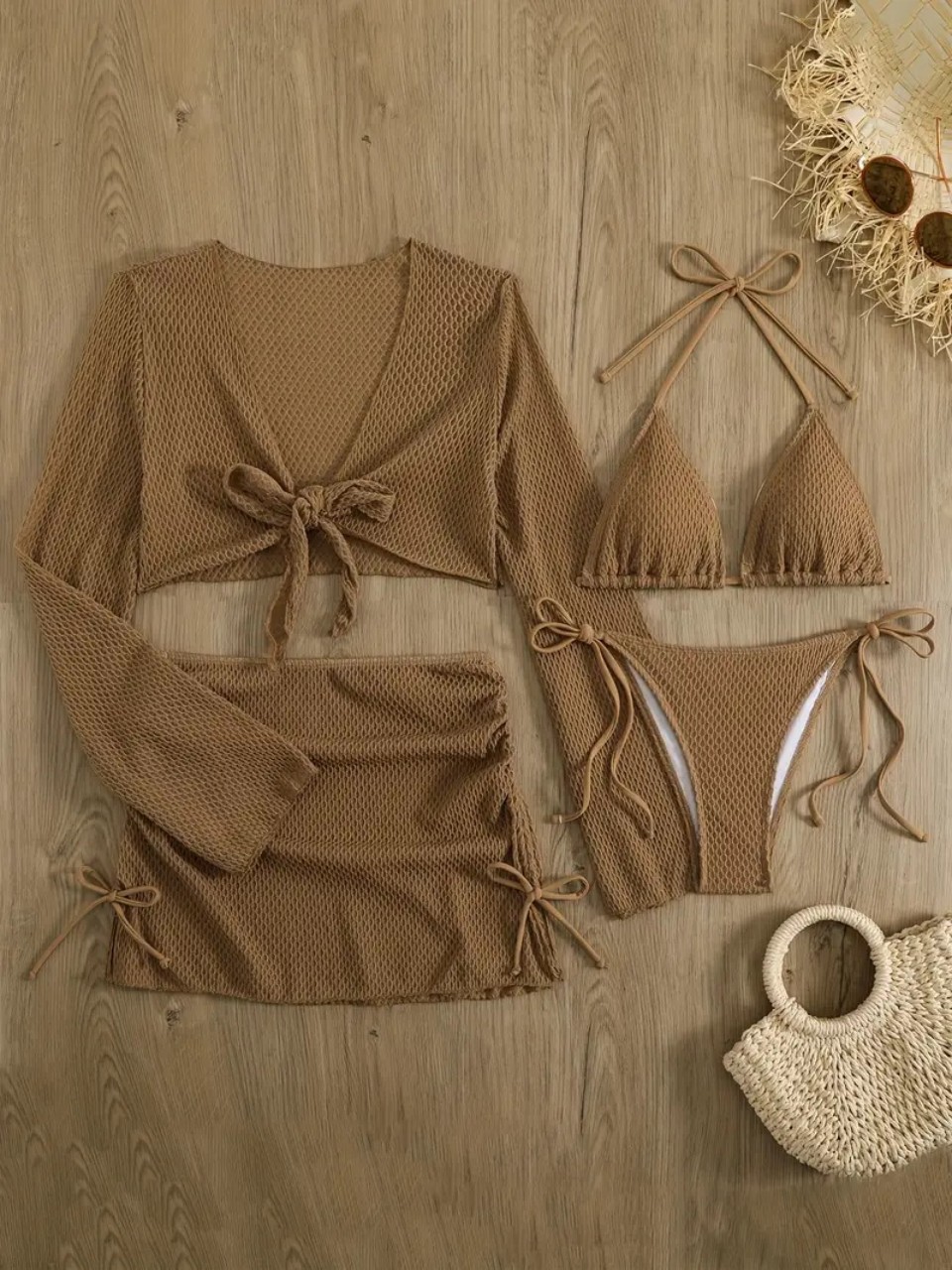 4 pièces licou Bikinis ensembl - Swim Cover Up Mesh avis et prix