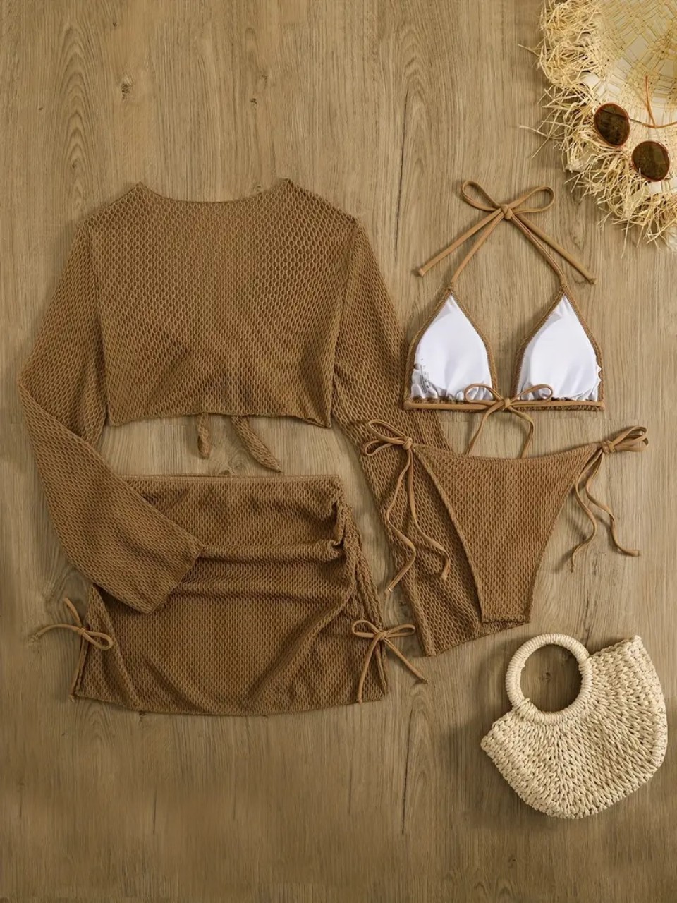 4 pièces licou Bikinis ensembl - Swim Cover Up Mesh avis et prix