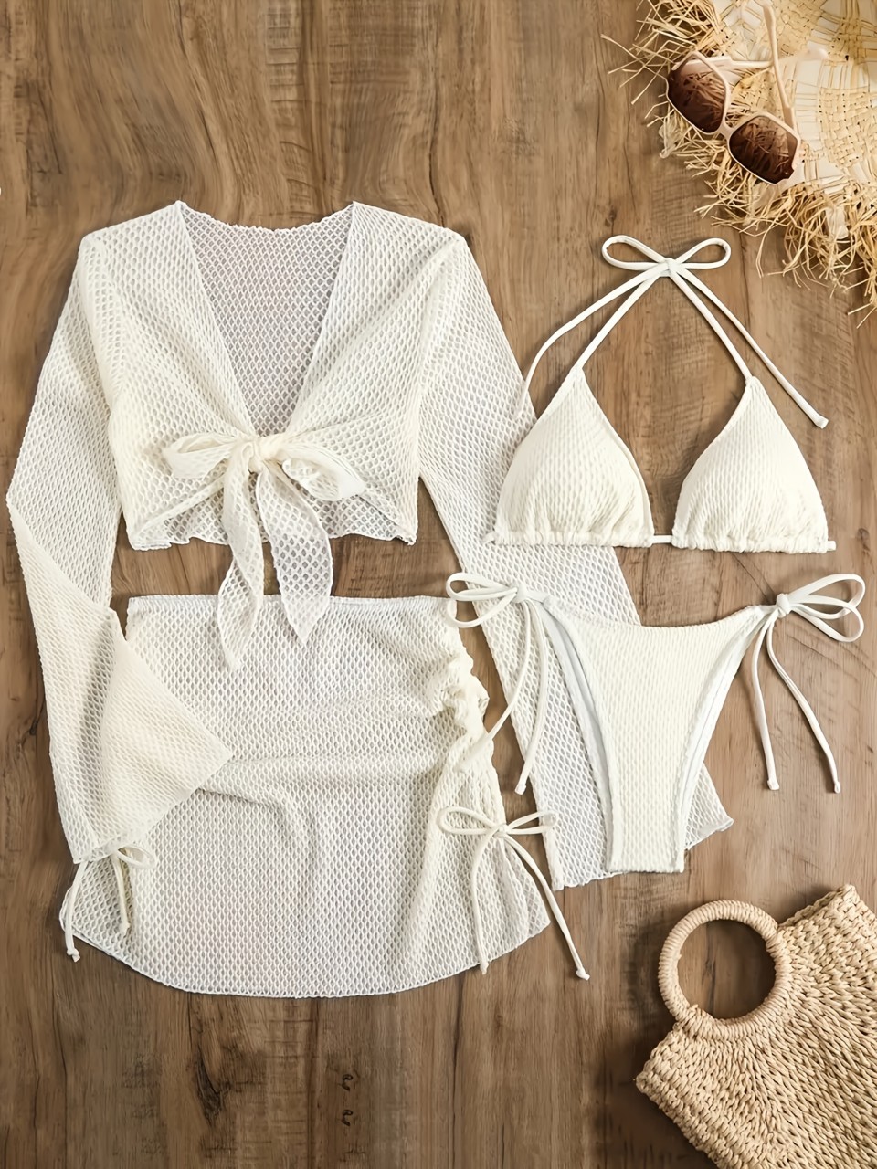 4 pièces licou Bikinis ensembl - Swim Cover Up Mesh avis et prix