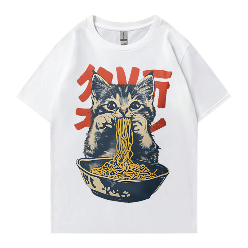 T-shirt Kawaii Ramen Cat rétro - Summer Clothing Essentials Men avis et prix