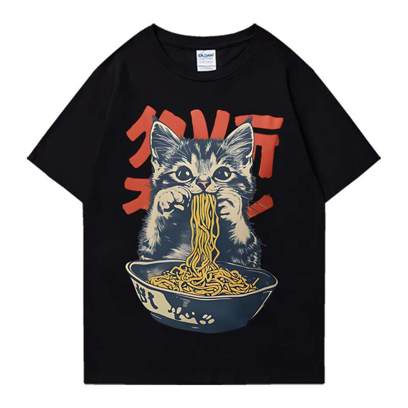 T-shirt Kawaii Ramen Cat rétro - Summer Clothing Essentials Men avis et prix